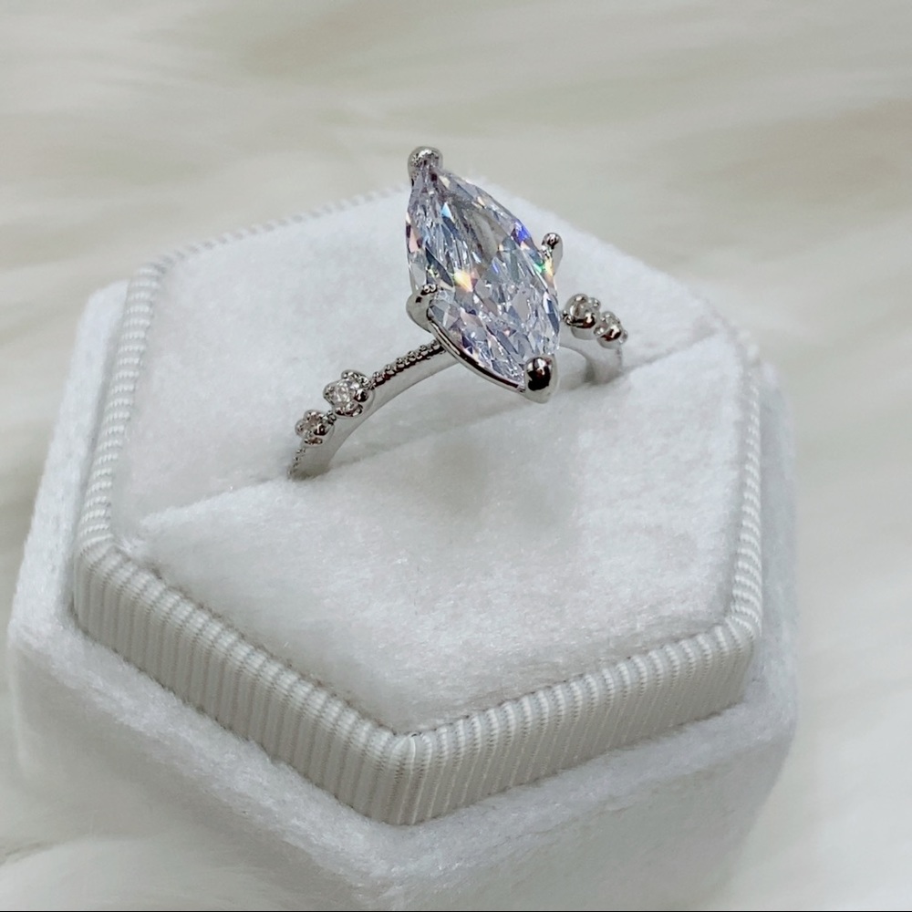 14k white gold 3 CT diamond ring marquise engagement wedding solitaire - Picture 5 of 12